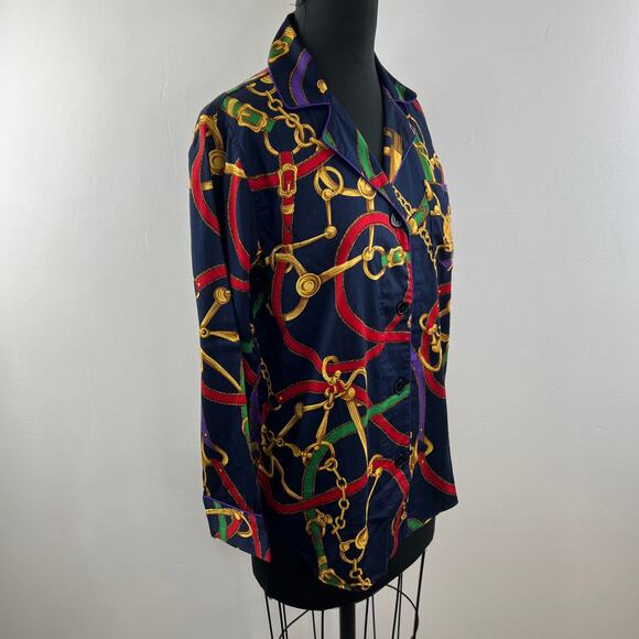 Lauren Ralph Lauren Blue Hawaiian Shirt Cotton Chain Printed Button-Up Medium M - Picture 4 of 7